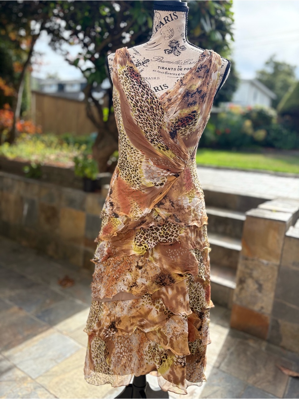 JS Boutique Brown Animal-Print Ruffle Midi Dress - Fits A Small